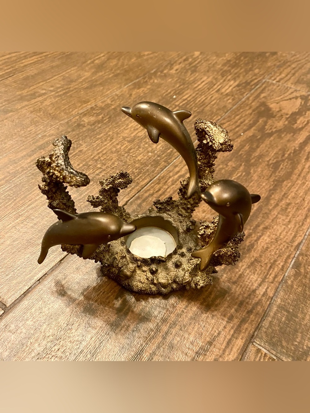 VTG Partylite Dolphin Dolphins Bronze Tone Candle Holder Tealite Decor